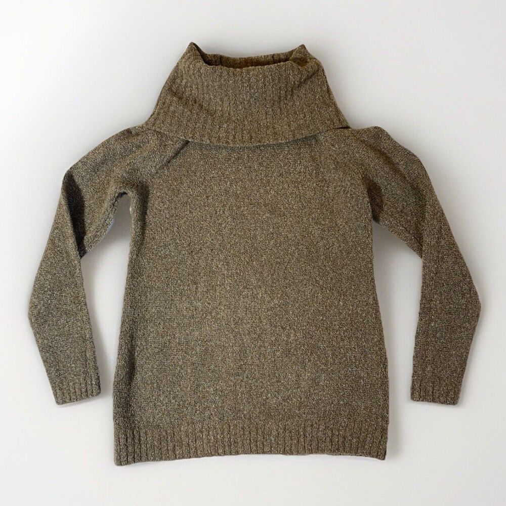LL Bean Women's M Pullover Cowl Neck Wool Blend Long Sleeve Sweater Brown